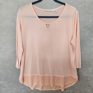 Soft Surroundings MODAL 3/4 Sleeve keyhole Tunic Coral Peach Lightweight SZ: PL